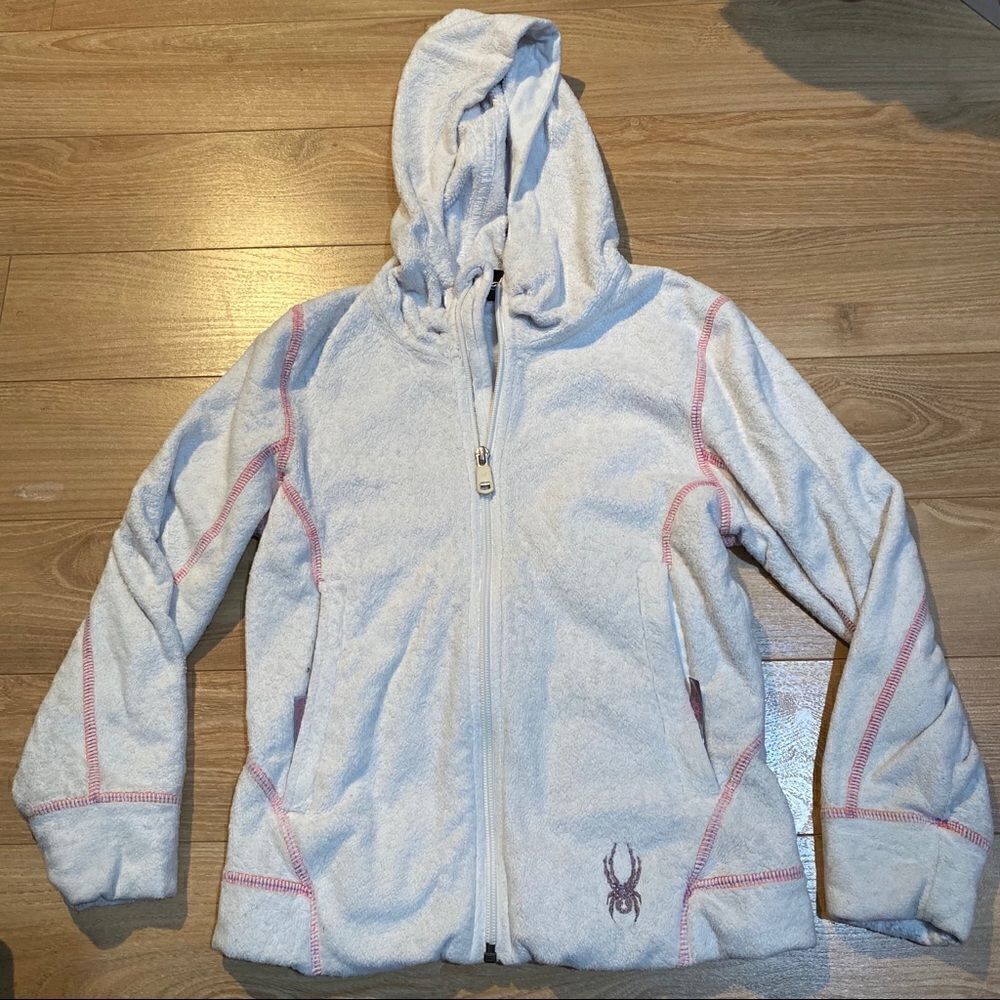 Girls spyder white zip up sweater size small‎